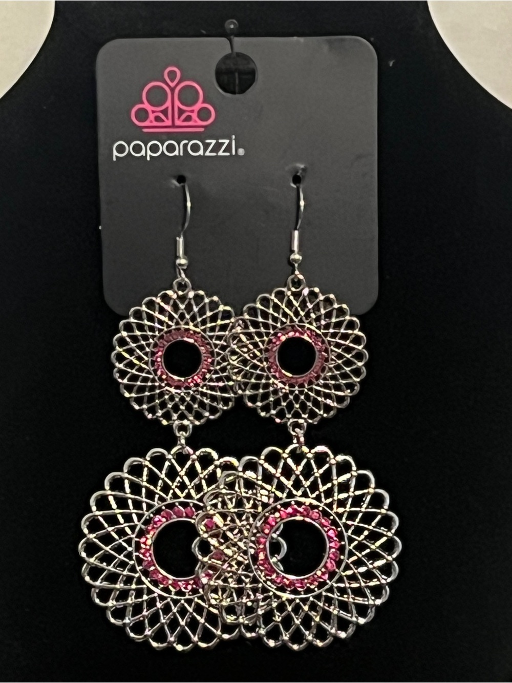 Paparazzi Silver-Tone Filigree Earrings with Pink Accents